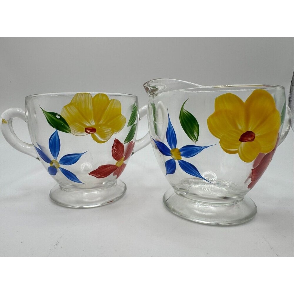 Vintage Bartlett Collins Creamer Sugar Bowl Floral Yellow Blue Gay Fad 50’s Vtg